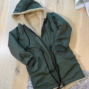 Coach Olive Green Shearling Hooded Parka Coat